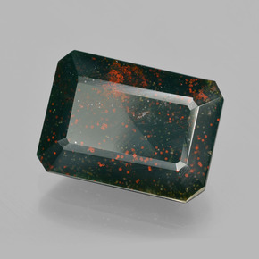9.73캐럿 천연 점박이 그린 블러드스톤, 에메랄드 컷, 15.6×11.3 mm, 불투명체