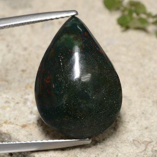 15.14ct 자연스러운 딥그린 혈석, 배 모양, 불투명체