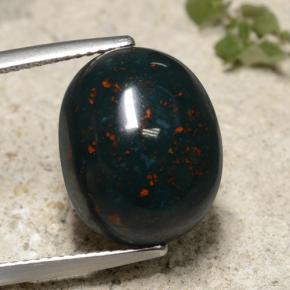 12.57캐럿 천연 그린 블러드스톤, 타원형 컷, 14.8×11.8 mm, 불투명체