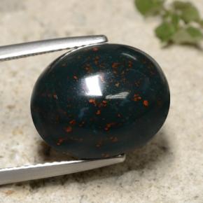 12.57캐럿 천연 그린 블러드스톤, 타원형 컷, 14.8×11.8 mm, 불투명체