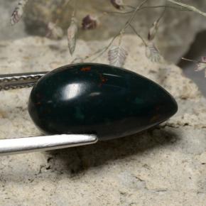 5.92캐럿 천연 다크 그린 블러드스톤, 배 모양, 15.8×8.6 mm, 불투명체