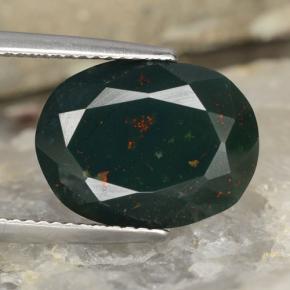 7.64캐럿 천연 점박이 그린 블러드스톤, 타원형 컷, 14.4×11 mm, 불투명체