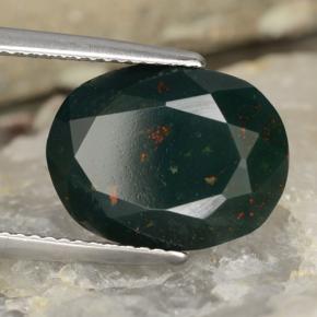 7.64캐럿 천연 점박이 그린 블러드스톤, 타원형 컷, 14.4×11 mm, 불투명체