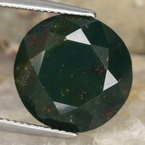 12.39캐럿 천연 점박이 그린 블러드스톤, 라운드 컷, 14.46 mm, 불투명체
