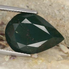 10.25캐럿 천연 점박이 그린 블러드스톤, 배 모양, 18.8×13.1 mm, 불투명체