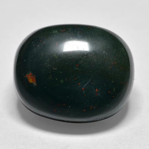 22.33캐럿 천연 딥 그린 블러드스톤, 타원형 컷, 18.4×14.8 mm, 불투명체