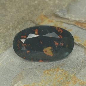 3.97캐럿 천연 점박이 그린 블러드스톤, 타원형 컷, 13.7×8.1 mm, 불투명체