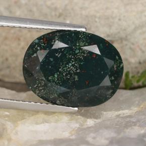 7.10캐럿 천연 점박이 그린 블러드스톤, 타원형 컷, 14.8×11.3 mm, 불투명체