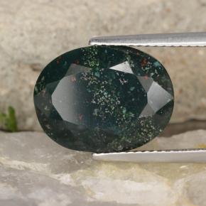 7.10캐럿 천연 점박이 그린 블러드스톤, 타원형 컷, 14.8×11.3 mm, 불투명체