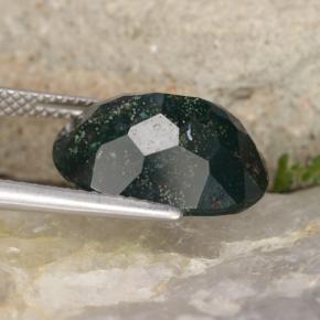 7.10캐럿 천연 점박이 그린 블러드스톤, 타원형 컷, 14.8×11.3 mm, 불투명체
