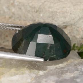 11.29캐럿 천연 점박이 그린 블러드스톤, 타원형 컷, 16×13.8 mm, 불투명체