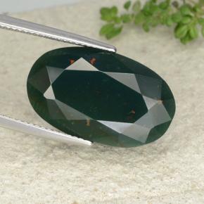 17.58캐럿 천연 여러 가지 빛깔의 녹색 블러드스톤, 타원형 컷, 21.4×13 mm, 불투명체