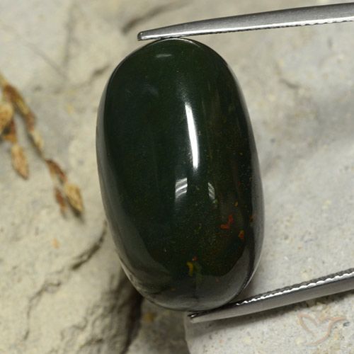 34.74ct 자연스러운 짙은 녹색 혈석, 타원형, 불투명체