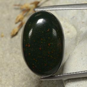 17.32캐럿 천연 점박이 그린 블러드스톤, 타원형 컷, 19.7×13.2 mm, 불투명체
