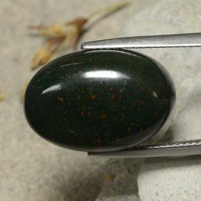 17.32캐럿 천연 점박이 그린 블러드스톤, 타원형 컷, 19.7×13.2 mm, 불투명체