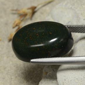 17.32캐럿 천연 점박이 그린 블러드스톤, 타원형 컷, 19.7×13.2 mm, 불투명체