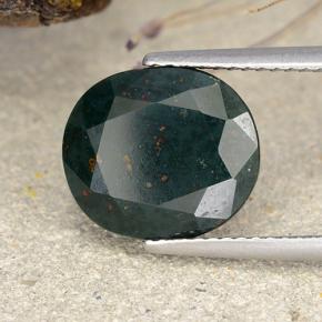 6.33캐럿 천연 점박이 그린 블러드스톤, 타원형 컷, 11.9×10.4 mm, 불투명체