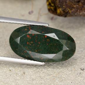 12.15캐럿 천연 점박이 그린 블러드스톤, 타원형 컷, 18.5×9.8 mm, 불투명체