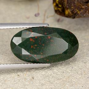 12.15캐럿 천연 점박이 그린 블러드스톤, 타원형 컷, 18.5×9.8 mm, 불투명체