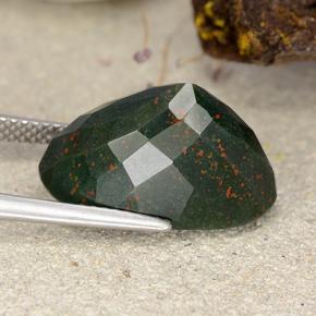 12.15캐럿 천연 점박이 그린 블러드스톤, 타원형 컷, 18.5×9.8 mm, 불투명체