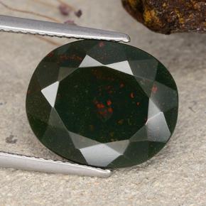 8.28캐럿 천연 점박이 그린 블러드스톤, 타원형 컷, 14.8×12.3 mm, 불투명체