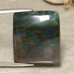21.40캐럿 천연 점박이 그린 블러드스톤, 바게트, 21.1×19.1 mm, 불투명체