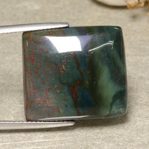 21.40캐럿 천연 점박이 그린 블러드스톤, 바게트, 21.1×19.1 mm, 불투명체