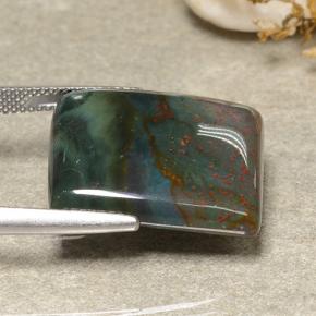 21.40캐럿 천연 점박이 그린 블러드스톤, 바게트, 21.1×19.1 mm, 불투명체