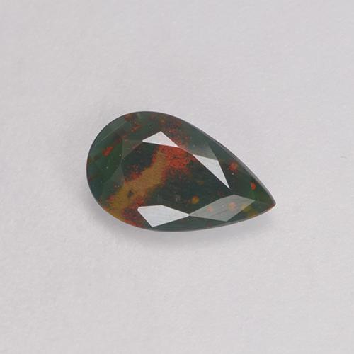 0.40캐럿 천연 점박이 그린 블러드스톤, 배 모양, 7.7×4.7 mm, 불투명체