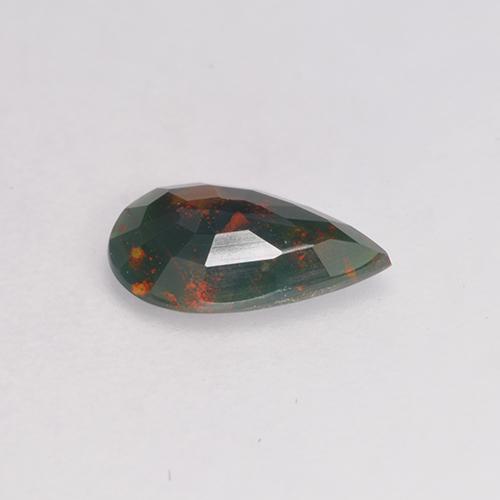 0.40캐럿 천연 점박이 그린 블러드스톤, 배 모양, 7.7×4.7 mm, 불투명체