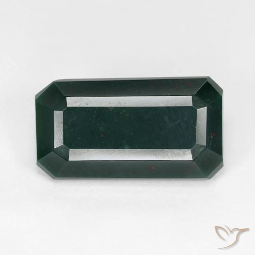 6.54ct 자연스러운 딥그린 혈석, 에메랄드 컷, 불투명체