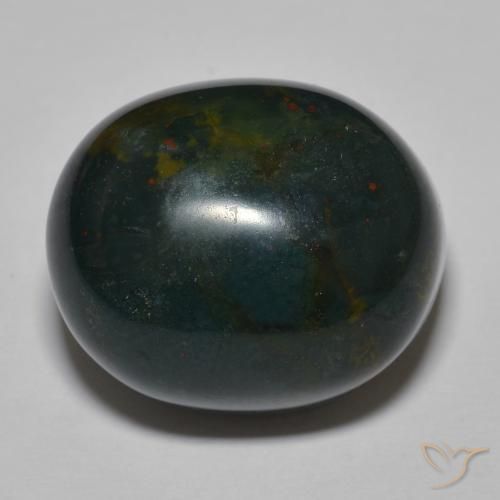30.34ct 자연스러운 중간 짙은 녹색 혈석, 타원형, 불투명체
