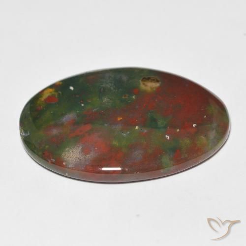 23.01캐럿 천연 녹색과 빨강 블러드스톤, 타원형 컷, 29.5×21.9 mm, 불투명체
