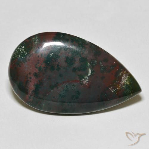 31.64ct 자연스러운 녹색과 빨강 혈석, 배 모양, 불투명체