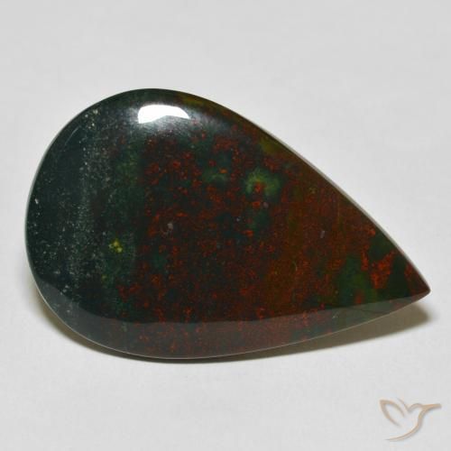27.57ct 자연스러운 녹색과 빨강 혈석, 배 모양, 불투명체