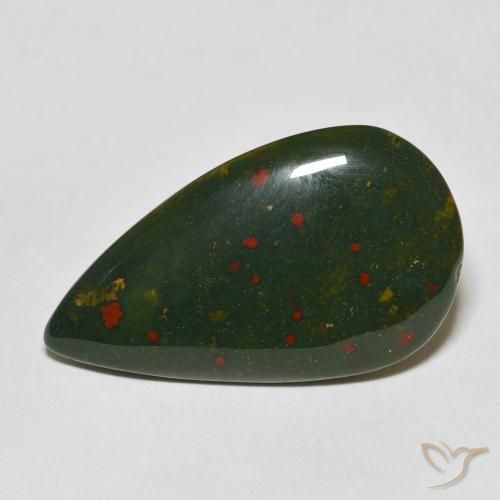 15.48ct 자연스러운 녹색과 빨강 혈석, 배 모양, 불투명체