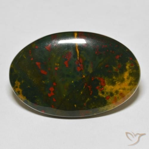 38.49ct 자연스러운 녹색과 빨강 혈석, 타원형, 불투명체