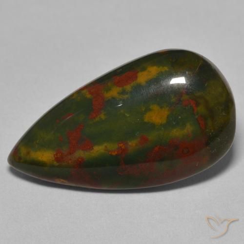 15.94ct 자연스러운 녹색과 빨강 혈석, 배 모양, 불투명체