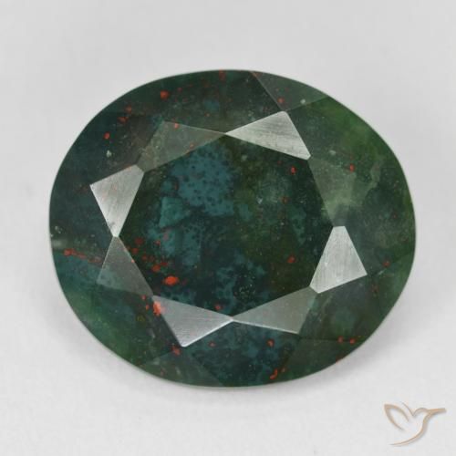 11.98캐럿 천연 여러 가지 빛깔의 녹색 블러드스톤, 타원형 컷, 18.7×16 mm, 불투명체