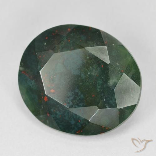 11.98캐럿 천연 여러 가지 빛깔의 녹색 블러드스톤, 타원형 컷, 18.7×16 mm, 불투명체