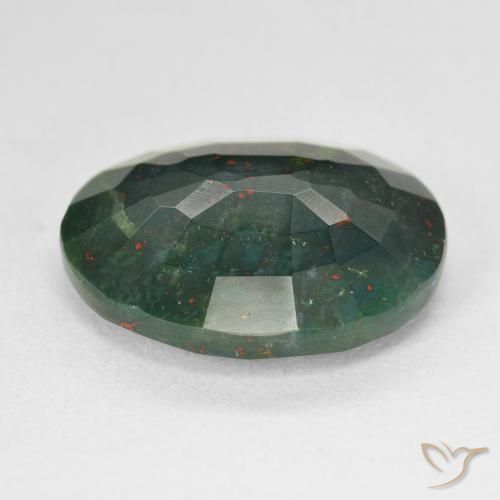 11.98캐럿 천연 여러 가지 빛깔의 녹색 블러드스톤, 타원형 컷, 18.7×16 mm, 불투명체