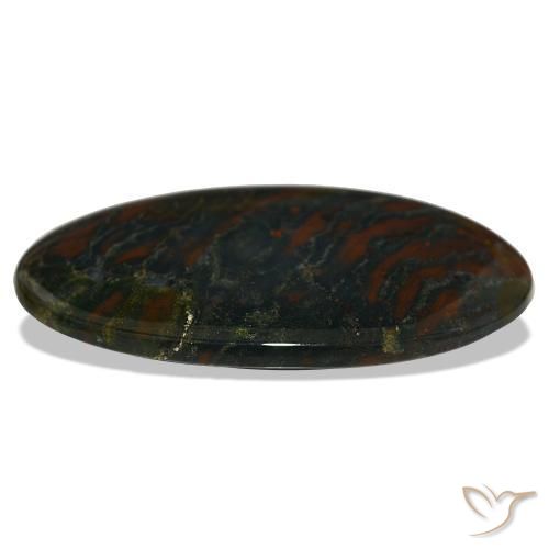 29.47캐럿 천연 다크 그린 블러드스톤, 타원형 컷, 40.2×21.8 mm, 불투명체