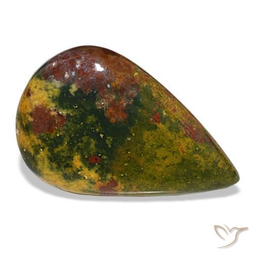 12.99캐럿 천연 녹색과 빨강 블러드스톤, 배 모양, 24.3×15.5 mm, 불투명체