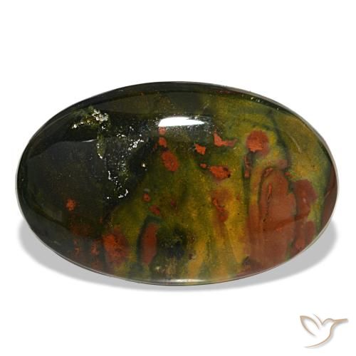 16.90캐럿 천연 녹색과 빨강 블러드스톤, 타원형 컷, 25.7×16.3 mm, 불투명체