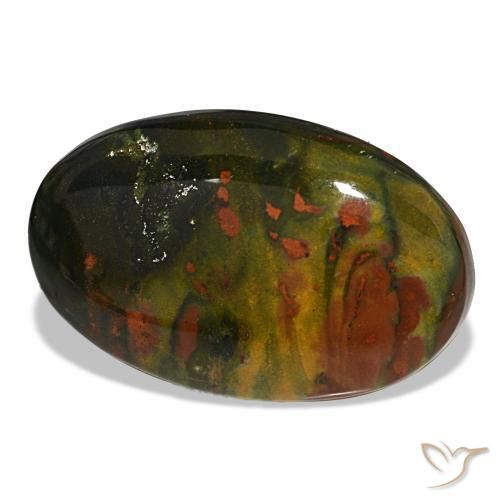 16.90캐럿 천연 녹색과 빨강 블러드스톤, 타원형 컷, 25.7×16.3 mm, 불투명체