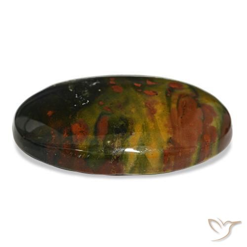 16.90캐럿 천연 녹색과 빨강 블러드스톤, 타원형 컷, 25.7×16.3 mm, 불투명체