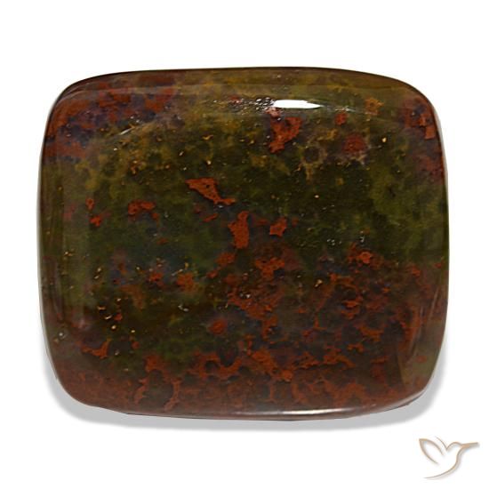 30.22캐럿 천연 녹색과 빨강 블러드스톤, 쿠션 컷, 25.2×21.7 mm, 불투명체