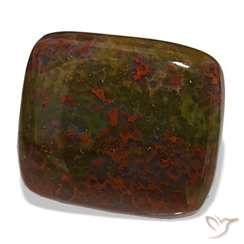 30.22캐럿 천연 녹색과 빨강 블러드스톤, 쿠션 컷, 25.2×21.7 mm, 불투명체