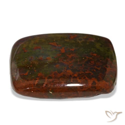 30.22캐럿 천연 녹색과 빨강 블러드스톤, 쿠션 컷, 25.2×21.7 mm, 불투명체