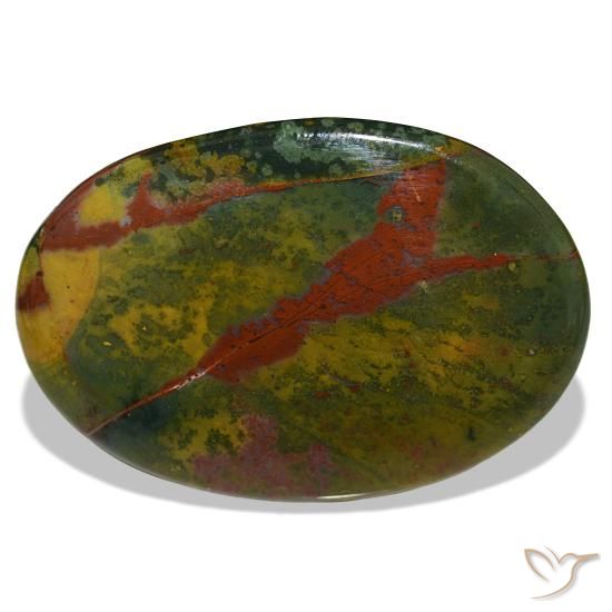 34.13캐럿 천연 녹색과 빨강 블러드스톤, 타원형 컷, 37.1×25.4 mm, 불투명체